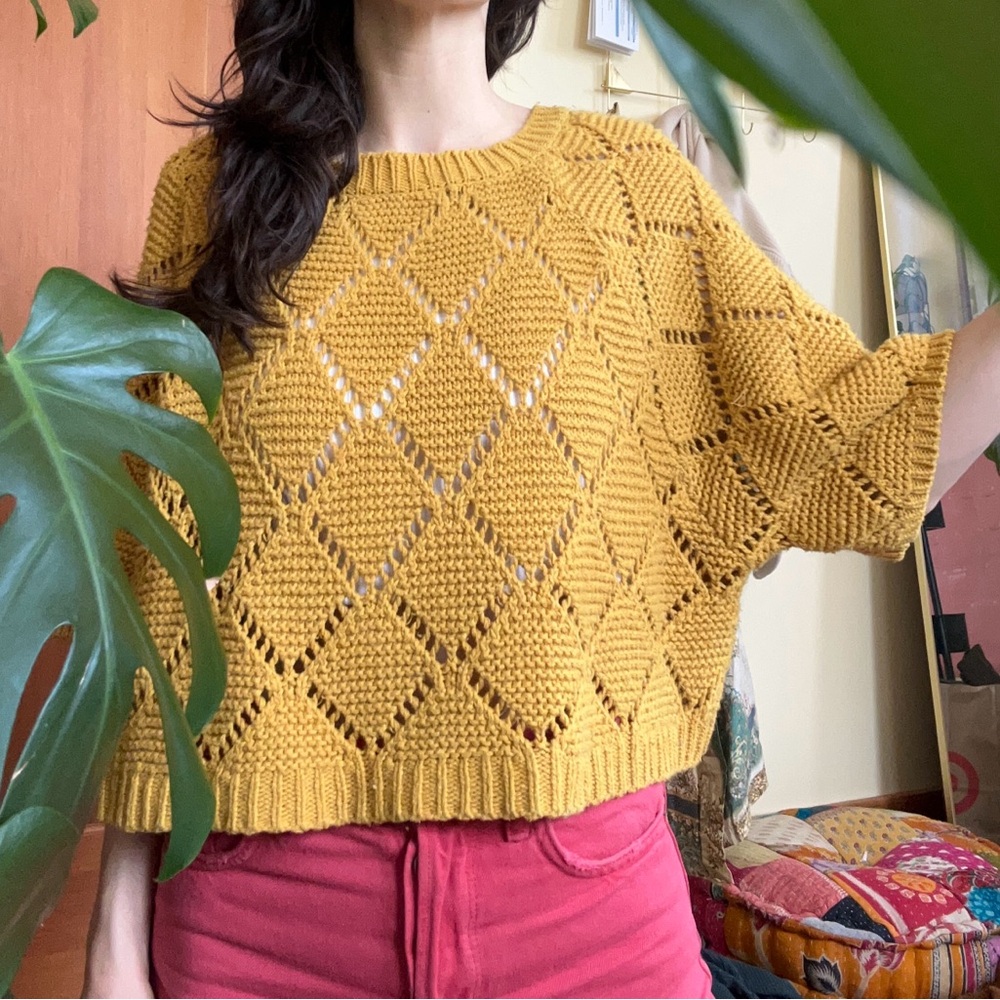 Vintage Open Knit Short Sleeve Sweater